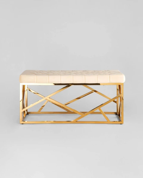 Купить Банкетка-скамейка АРТ ДЕКО велюр бежевый сталь золото по низкой цене