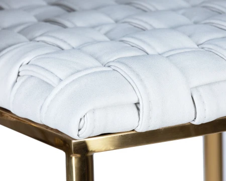 Купить Стул барный DOBRIN EMMA GOLD, белый PU (T-01), белая ткань (F-49) по выгодной цене для кафе, ресторанов и кухни