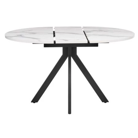 Купить Стол Rudolf круглый раскладной 100-130x100x75см, белый мрамор, чёрный по низкой цене