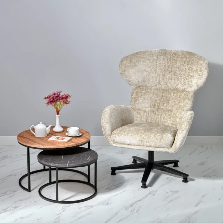 Купить Набор кофейных столиков Tango орех и серый мрамор с чёрными ножками, 2шт по низкой цене