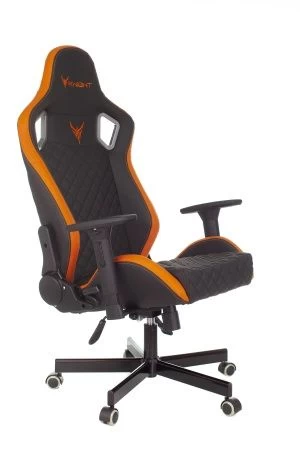 Кресло игровое Knight Outrider черный/оранжевый ромбик эко.кожа с подголов. крестов. металл