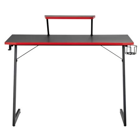 Купить Компьютерный геймерский стол Basic 110х59х75см c полкой для монитора 40х20см, подстаканником, крючком для наушников, карбон чёрный красный по низкой цене