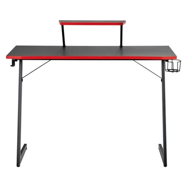 Купить Компьютерный геймерский стол Basic 110х59х75см c полкой для монитора 40х20см, подстаканником, крючком для наушников, карбон чёрный красный по низкой цене