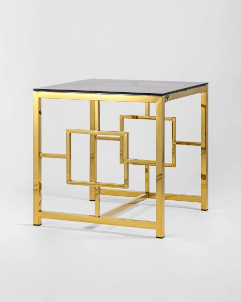 Купить Журнальный столик 55*55 БРУКЛИН стекло smoke сталь золото по низкой цене