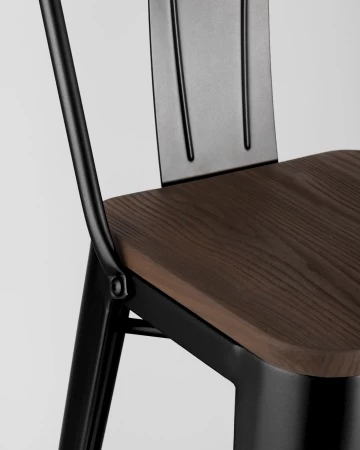 Купить Стул барный TOLIX WOOD со спинкой черный глянцевый по выгодной цене для кафе, ресторанов и кухни