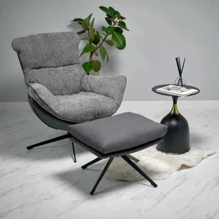 Купить Комплект кресло HUG тёмно-серый, экокожа, шенилл с оттоманкой тёмно-серый, экокожа по низкой цене