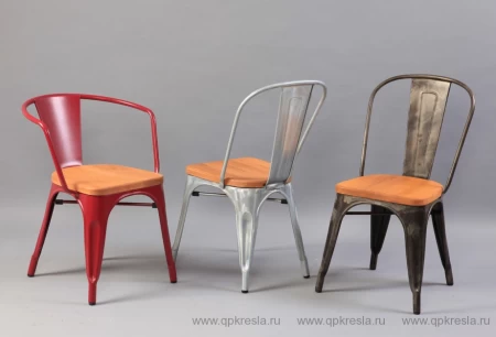 Стул Tolix (Толикс) с деревянным сидением, Черный глянец