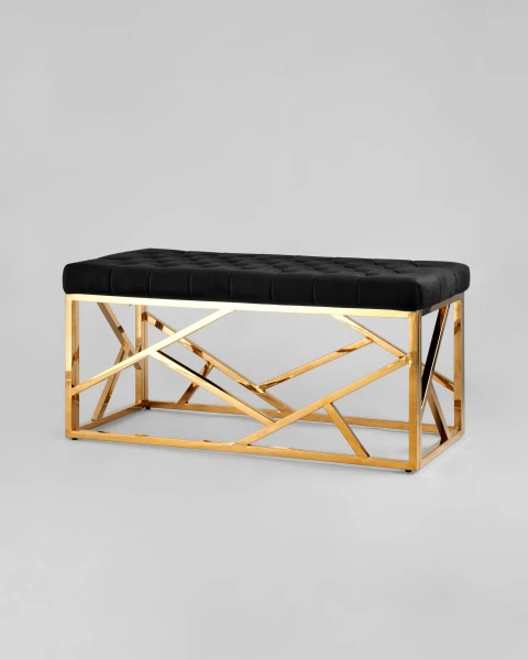 Купить Банкетка-скамейка АРТ ДЕКО велюр черный сталь золото по низкой цене
