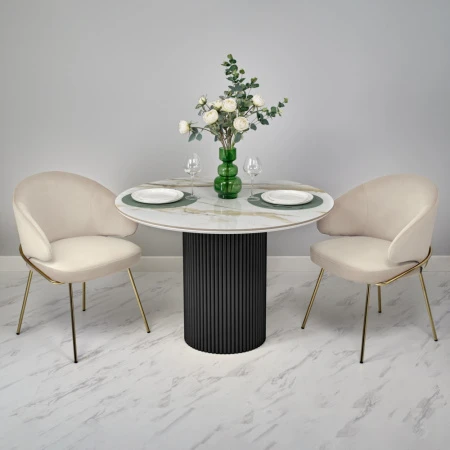 Купить Стол Aura D110, керамогранит Calacatte gold мрамор, чёрный по низкой цене