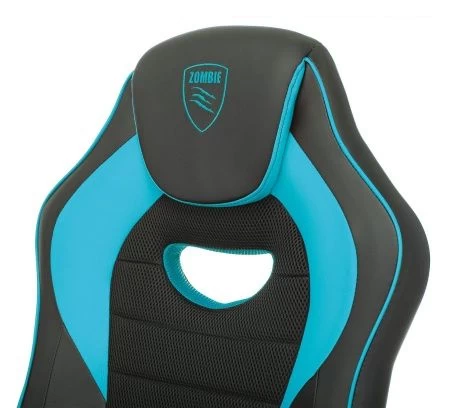 Кресло игровое Zombie GAME 16 черный/голубой текстиль/эко.кожа крестов. пластик