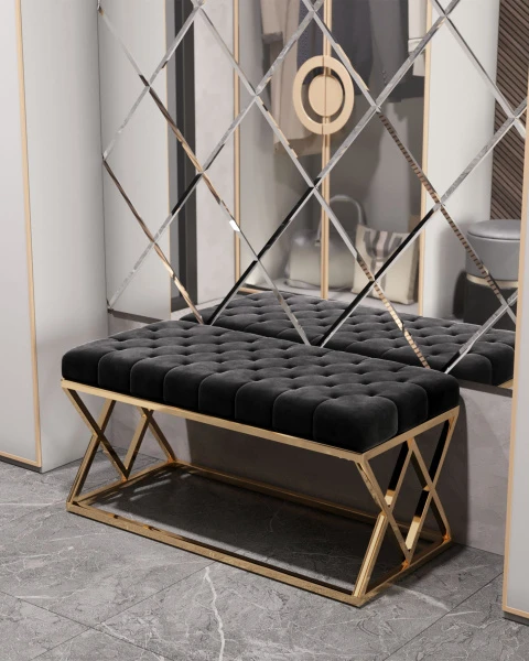 Купить Банкетка ИНСИГНИЯ черная велюр по низкой цене