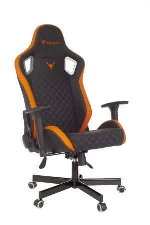 Кресла для геймеров - Кресло игровое Knight Outrider черный/оранжевый ромбик эко.кожа с подголов. крестов. металл