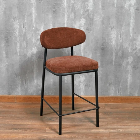 Купить Стул полубарный Lucas 2 терракотовый шенилл с чёрными ножками по выгодной цене для кафе, ресторанов и кухни