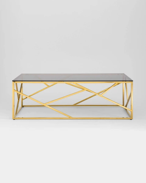 Купить Журнальный стол 120*60 АРТ ДЕКО стекло smoke сталь золото по низкой цене