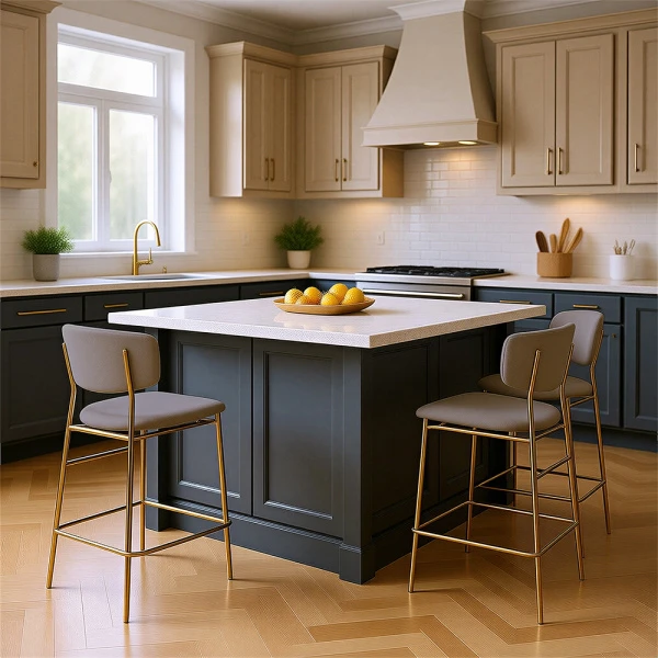 Стул полубарный Elle латте с золотыми ножками для кафе, ресторанов и кухни