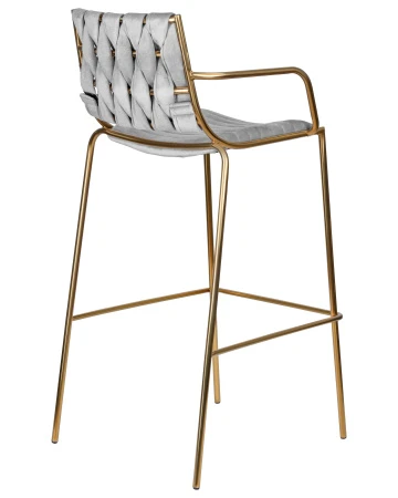 Купить Стул барный DOBRIN MILLER GOLD, светло-серый велюр (135-37) по выгодной цене для кафе, ресторанов и кухни