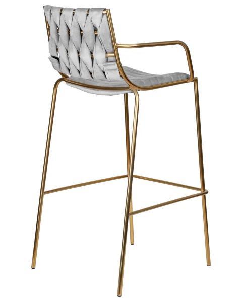 Стул барный DOBRIN MILLER GOLD, светло-серый велюр (135-37) для кафе, ресторанов и кухни