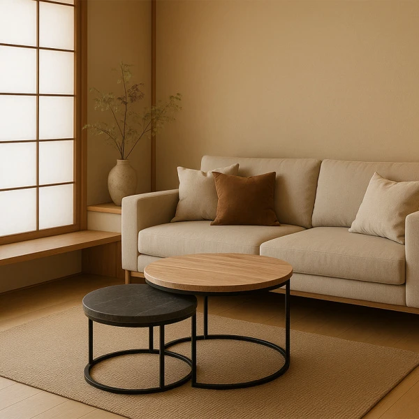 Купить Набор кофейных столиков Tango орех и серый мрамор с чёрными ножками, 2шт по низкой цене