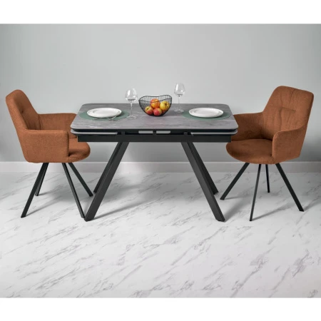 Купить Стол Arthur раскладной 120-184x80x75см, керамогранит серый мрамор Greys Grey, чёрный по низкой цене