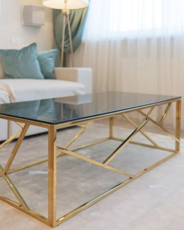 Купить Журнальный стол 120*60 АРТ ДЕКО стекло smoke сталь золото по низкой цене