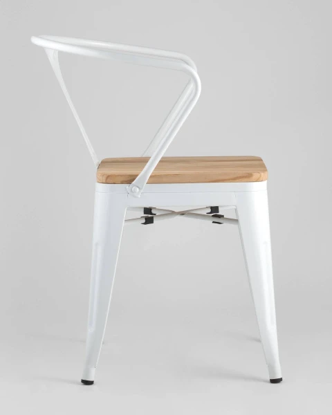 Купить Стул TOLIX ARM WOOD с подлокотниками белый по низкой цене