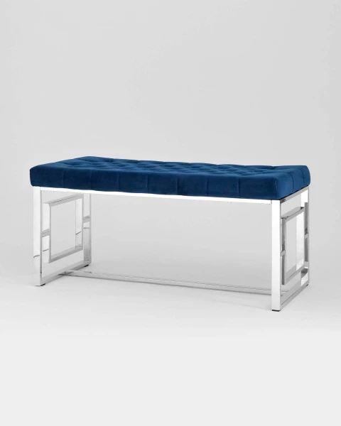 Купить Банкетка-скамейка БРУКЛИН велюр синий сталь серебро по низкой цене
