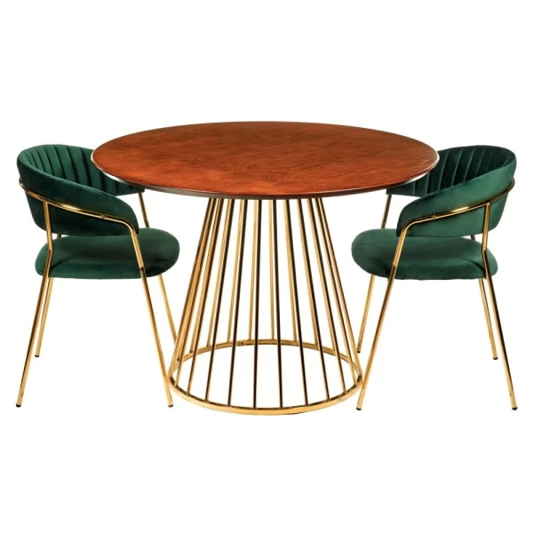 Купить Стол Liverpool диам.110см, шпон орех с золотистыми ножками по низкой цене