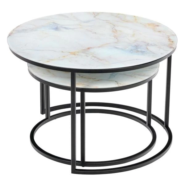 Купить Набор кофейных столиков Tango бежевый мрамор с чёрными ножками, 2шт по низкой цене