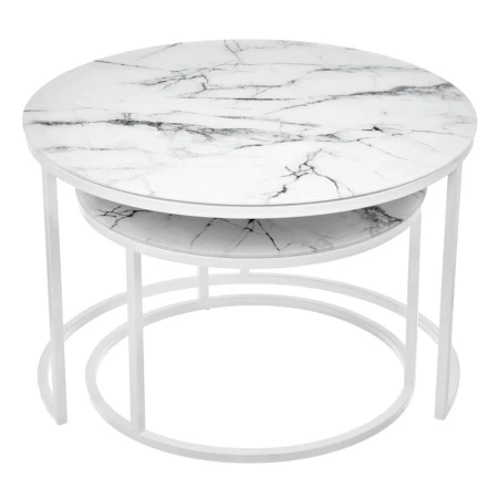 Купить Набор кофейных столиков Tango белый мрамор с белыми ножками по низкой цене