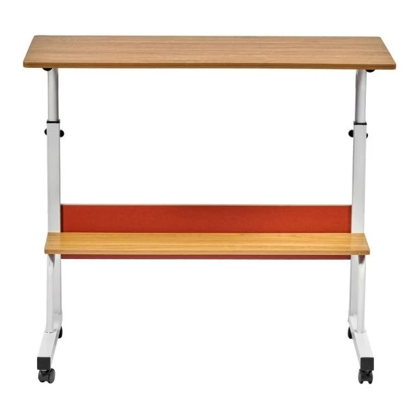 Купить Стол многофункциональный Isola 80x40x66-90 см, с полкой, светлое дерево, белый по низкой цене