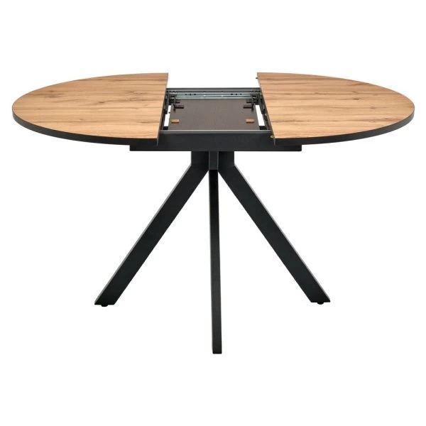 Купить Стол Rudolf круглый раскладной 100-130x100x75см, Дуб Вотан, чёрный по низкой цене