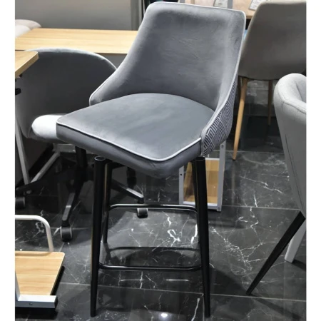 Купить Стул полубарный Dave серый с жаккардом, с поворотным механизмом по выгодной цене для кафе, ресторанов и кухни