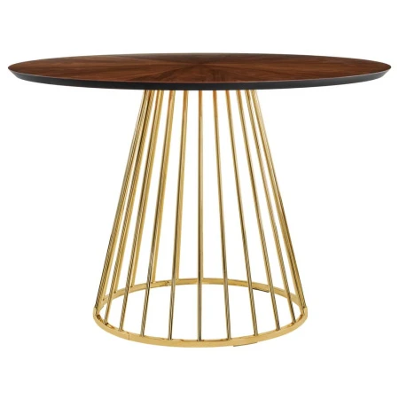 Купить Стол Liverpool диам.110см, шпон орех лучевой набор, с золотистыми ножками по низкой цене