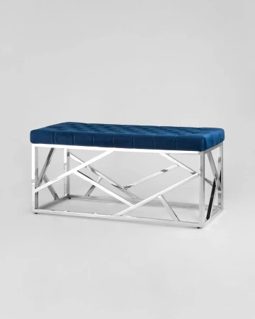 Купить Банкетка-скамейка АРТ ДЕКО велюр синий сталь серебро в интернет-магазине КупиКресла.ру
