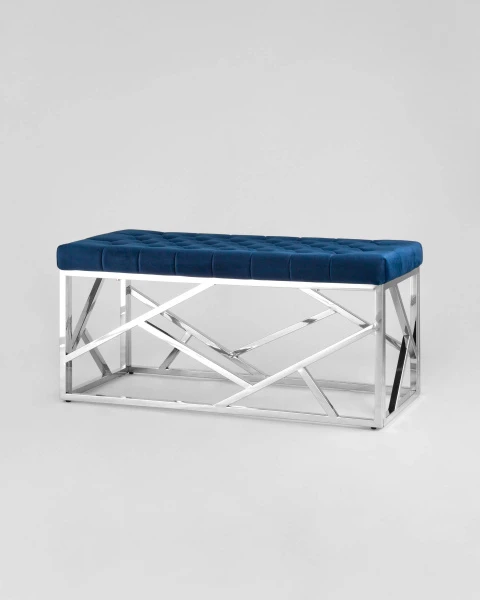 Купить Банкетка-скамейка АРТ ДЕКО велюр синий сталь серебро по низкой цене