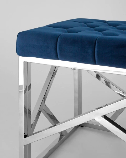 Купить Банкетка-скамейка АРТ ДЕКО велюр синий сталь серебро по низкой цене