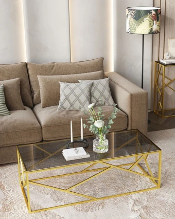 Купить Журнальный стол 120*60 АРТ ДЕКО стекло smoke сталь золото по низкой цене