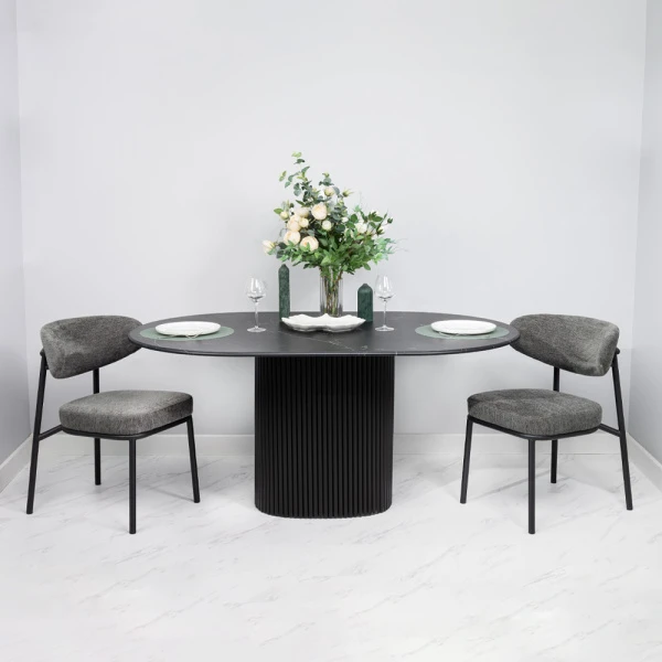 Купить Стул Lucas 2 серый шенилл с чёрными ножками по низкой цене