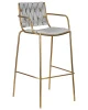Стул барный DOBRIN MILLER GOLD, светло-серый велюр (135-37)