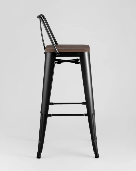 Стул барный TOLIX WOOD со спинкой черный глянцевый для кафе, ресторанов и кухни