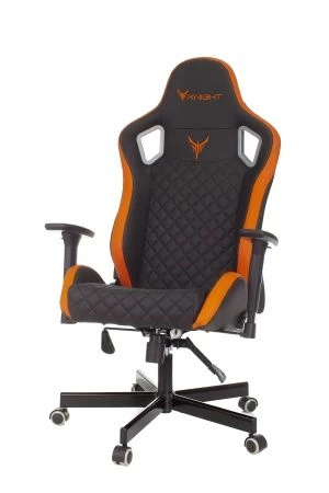 Кресла для геймеров - Кресло игровое Knight Outrider черный/оранжевый ромбик эко.кожа с подголов. крестов. металл