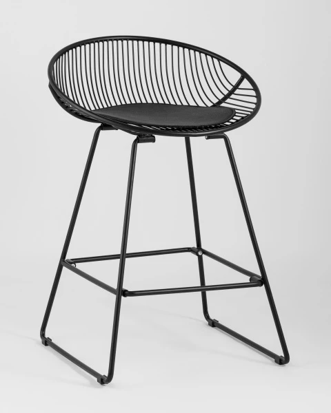 Стул полубарный UFO черный с черной подушкой для кафе, ресторанов и кухни