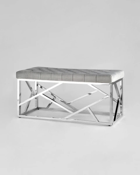 Купить Банкетка-скамейка АРТ ДЕКО велюр серый сталь серебро по низкой цене