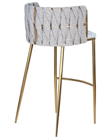 Купить Стул барный DOBRIN EMMA GOLD, белый PU (T-01), белая ткань (F-49) по выгодной цене для кафе, ресторанов и кухни