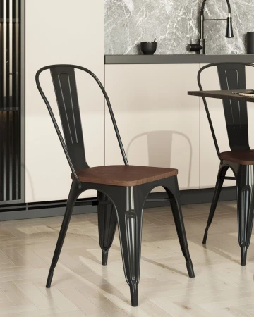 Купить Стул TOLIX WOOD черный глянцевый по низкой цене
