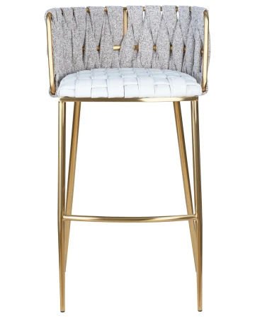 Купить Стул барный DOBRIN EMMA GOLD, белый PU (T-01), белая ткань (F-49) по выгодной цене для кафе, ресторанов и кухни