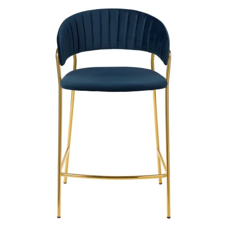 Купить Стул полубарный Turin синий с золотыми ножками по выгодной цене для кафе, ресторанов и кухни