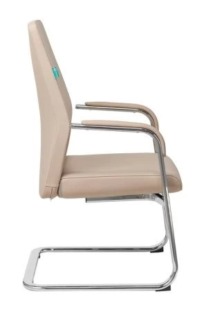 Конференц кресла - Кресло Бюрократ _JONS-LOW-V бежевый кожа низк.спин. полозья металл хром