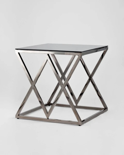 Купить Журнальный стол 55*55 ИНСИГНИЯ сталь темный хром стекло smoke по низкой цене