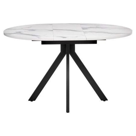 Купить Стол Rudolf круглый раскладной 100-130x100x75см, белый мрамор, чёрный по низкой цене